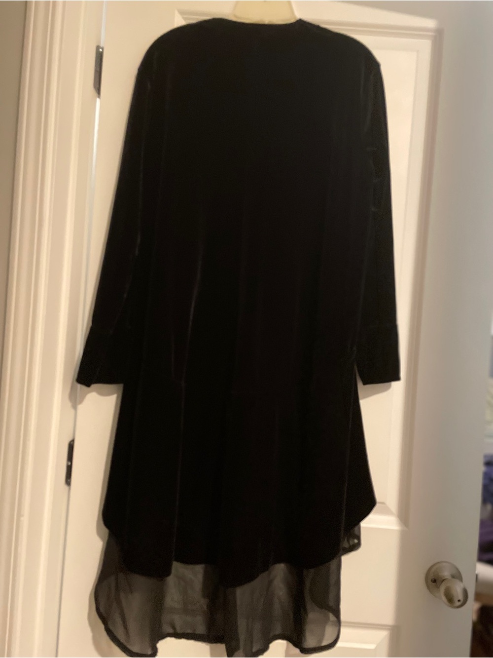 Vivimos Longline Velvet Duster Size XL Black Multi Fabric Boho Witchy Whimsigoth - Picture 9 of 14